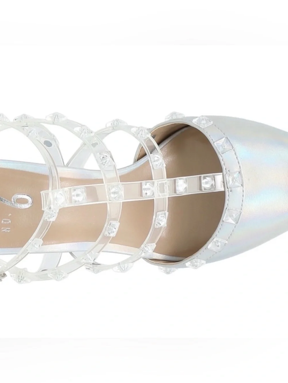 🪩 Mix No. 6 Liraven Caged Pump Heel in Iridescent/Clear Metallic with Studs